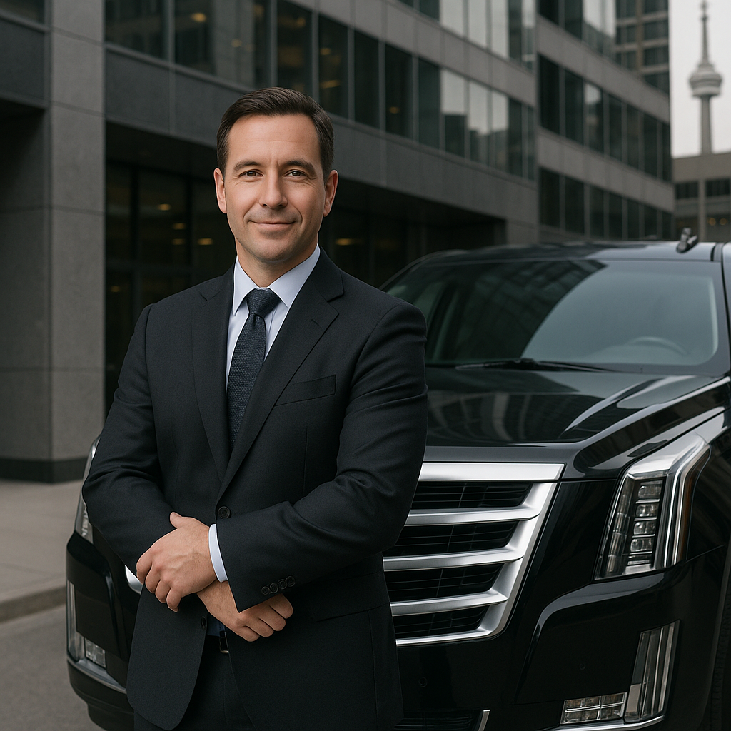Limo On The Way founder with luxury vehicle